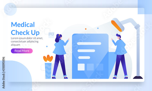 Digital Medical Check up report concept, healthcare and medical service, working with computer checking arterial pressure, hypertension at home, landing page template for banner, flyer, ui, web,poster