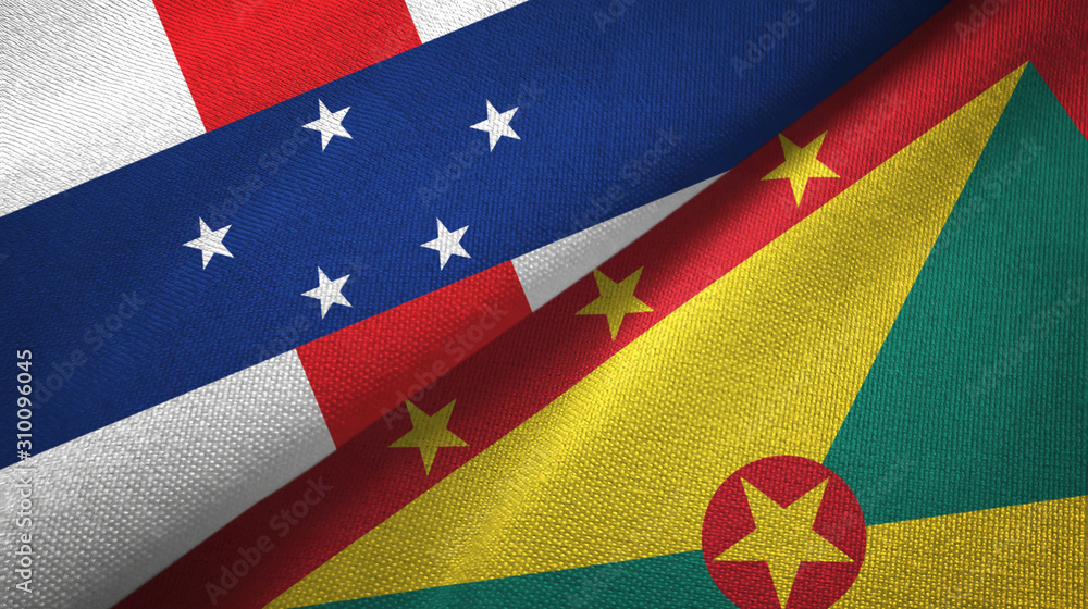 Netherlands Antilles and Grenada two flags textile cloth, fabric texture Netherlands Antilles and Grenada two flags textile cloth, fabric texture