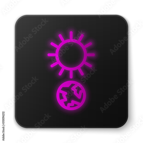 Glowing neon line Solstice icon isolated on white background. Black square button. Vector Illustration