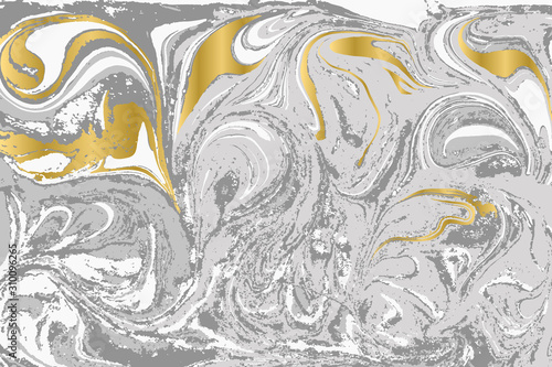 Gray and gold agate ripplle pattern. Pale beautiful marble background. photo