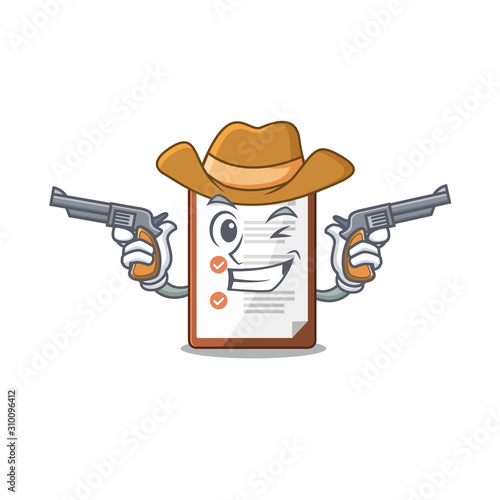 Clipboard Scroll mascot performed as a Cowboy with guns