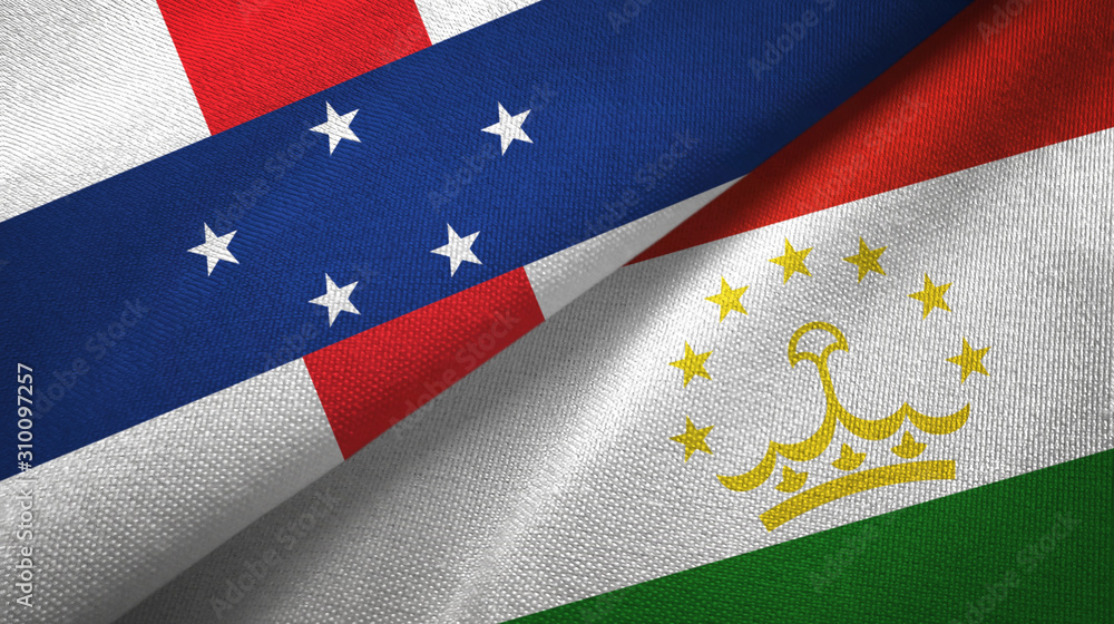 Netherlands Antilles and Tajikistan two flags textile cloth, fabric texture Netherlands Antilles and Tajikistan two flags textile cloth, fabric texture