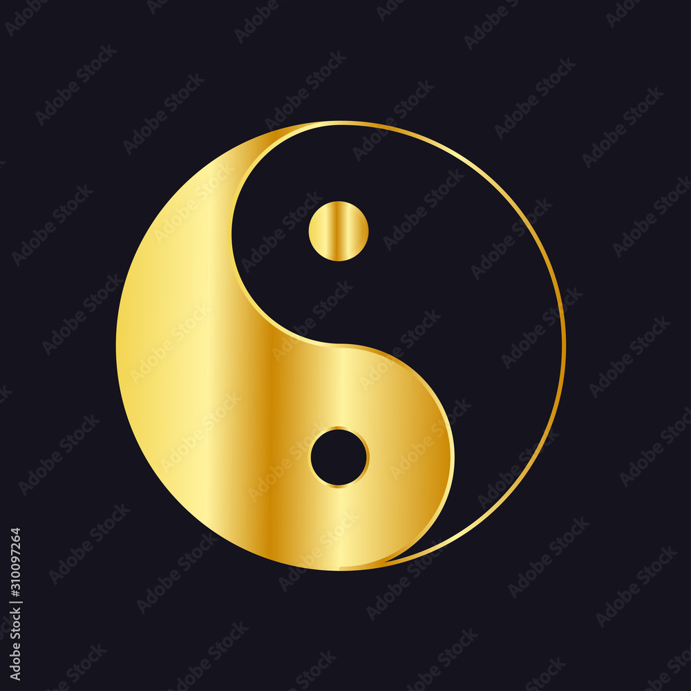 Yin Yang sign, golden on a black background. Stock vector graphics. Yin Yang sign, golden on a black background. Stock vector graphics.
