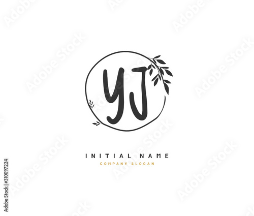 Y J YJ Beauty vector initial logo, handwriting logo of initial signature, wedding, fashion, jewerly, boutique, floral and botanical with creative template for any company or business.