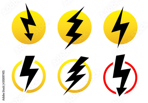 Vector set icons black Lightning bolt. collection of Thunder Icons with lightning. Electricity danger thunder. Lighting Flash isolated.