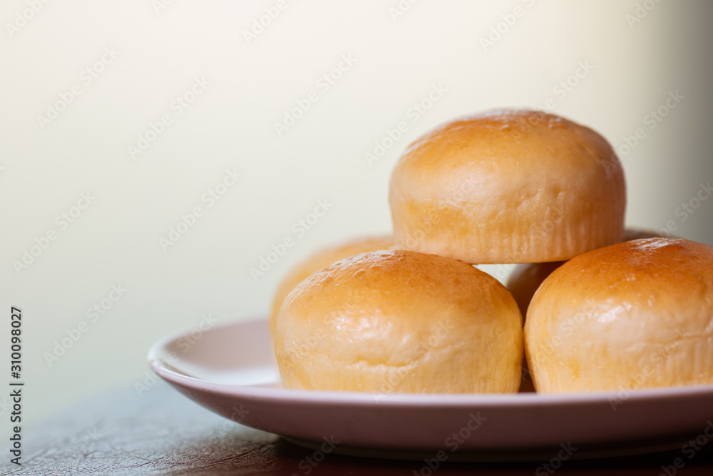 Bread and pandan custard - Stock image Bread and pandan custard - Stock image