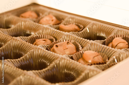 View on half empty box of chocolates