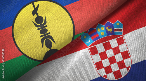 New Caledonia and Croatia two flags textile cloth, fabric texture