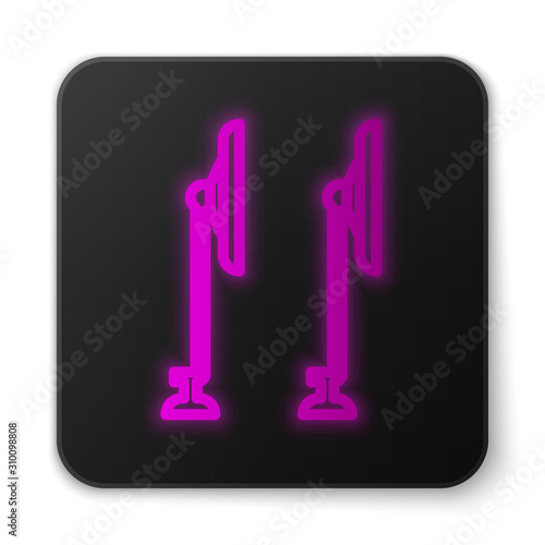 Glowing neon line Windscreen wiper icon isolated on white background. Black square button. Vector Illustration