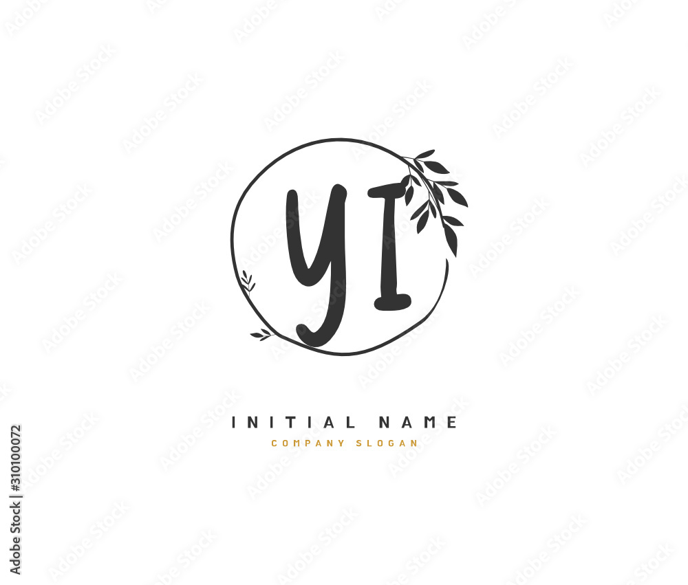 Obraz premium Y I YI Beauty vector initial logo, handwriting logo of initial signature, wedding, fashion, jewerly, boutique, floral and botanical with creative template for any company or business.