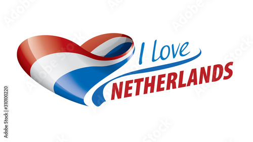The national flag of the Netherlands and the inscription I love Netherlands. Vector illustration