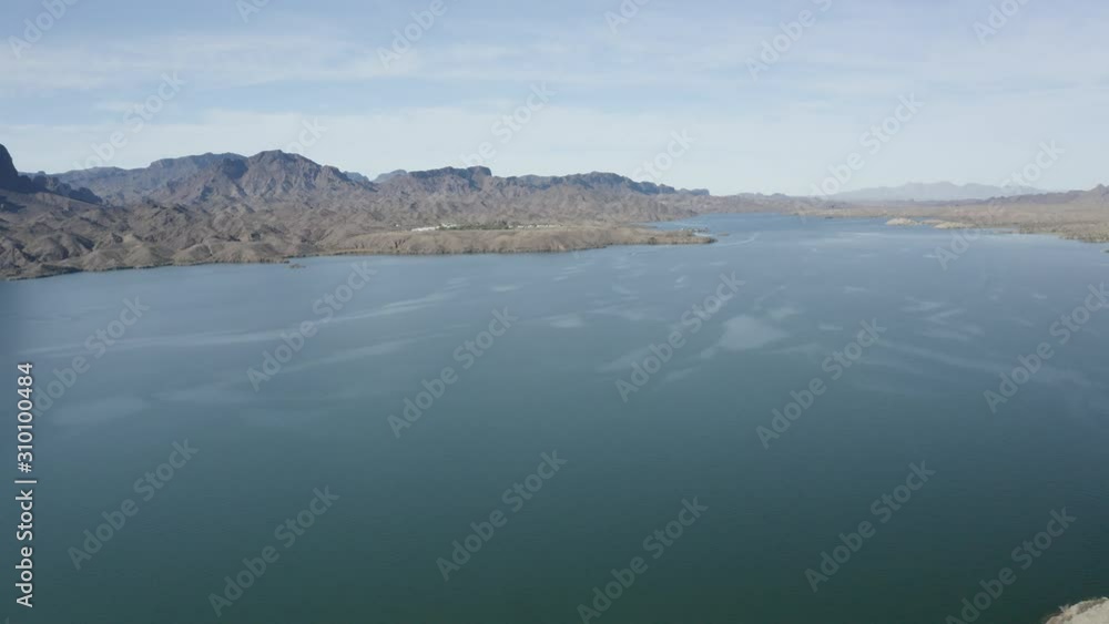 Aerial Drone View of Colorado river close to Parker Dam on a bright sunny day showing Arizona and California Aerial Drone View of Colorado river close to Parker Dam on a bright sunny day showing Arizona and California