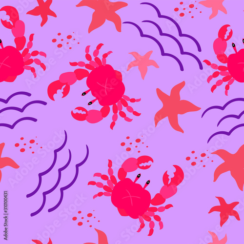 Crab seamless pattern. Fabric and wrapping paper design .Vector graphic.