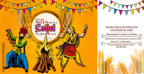  Happy Lohri illustration background for Punjabi harvest festival - Vector