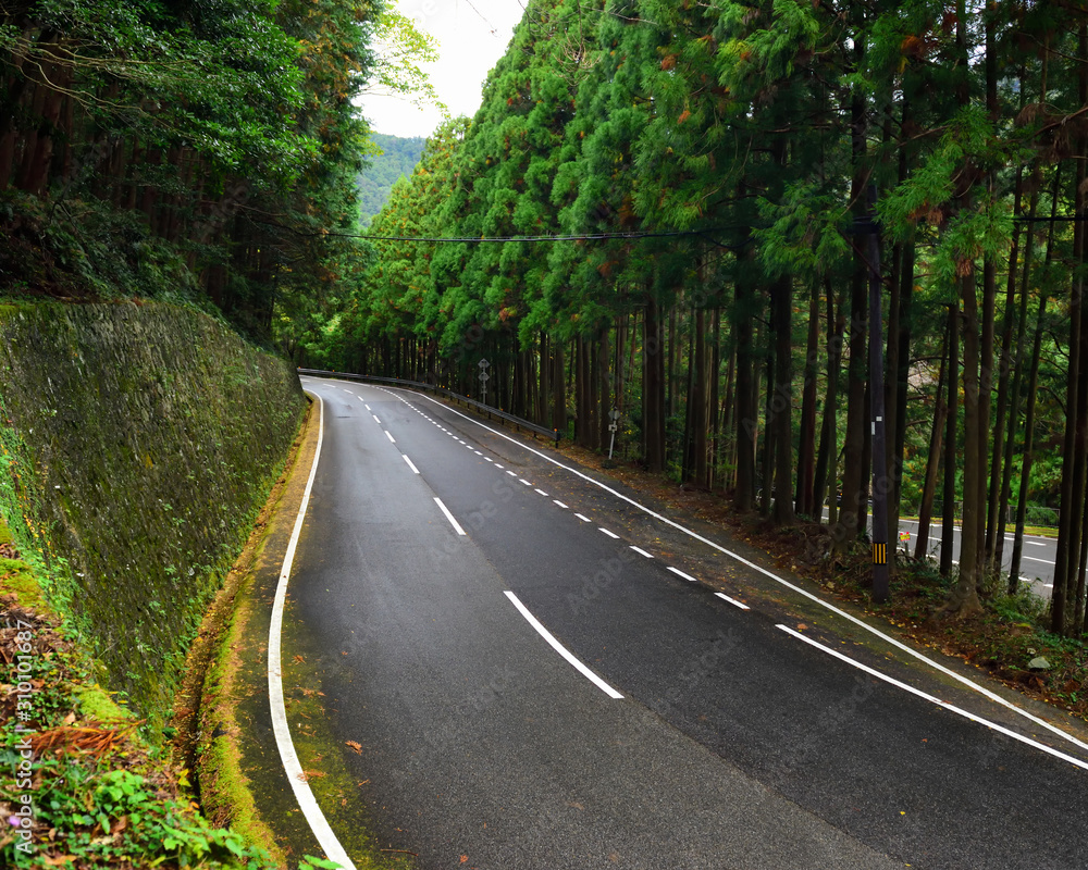 Highway to Nachi Katsuura Town in Wakayama, Japan.UNESCO World Heritage, Sacred Sites and Pilgrimage Routes in the Kii Mountain Range Highway to Nachi Katsuura Town in Wakayama, Japan.UNESCO World Heritage, Sacred Sites and Pilgrimage Routes in the Kii Mountain Range