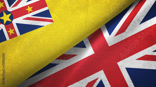 Niue and United Kingdom two flags textile cloth, fabric texture
