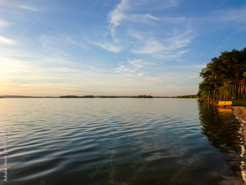 Fototapeta premium sunset on Lake in Minsk Belarus