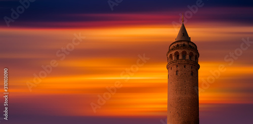 Galata Tower with amazing sunset sky - Istanbul, Turkey