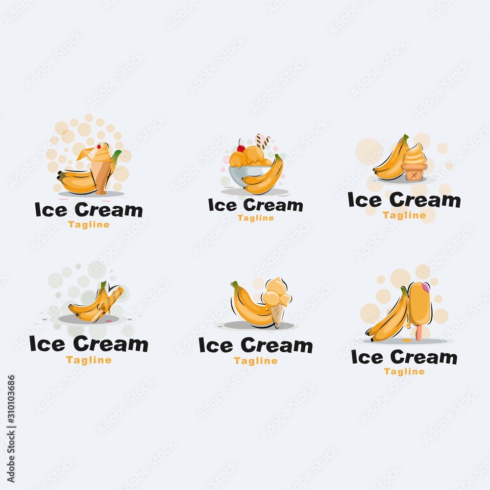 banana ice cream logo design collection