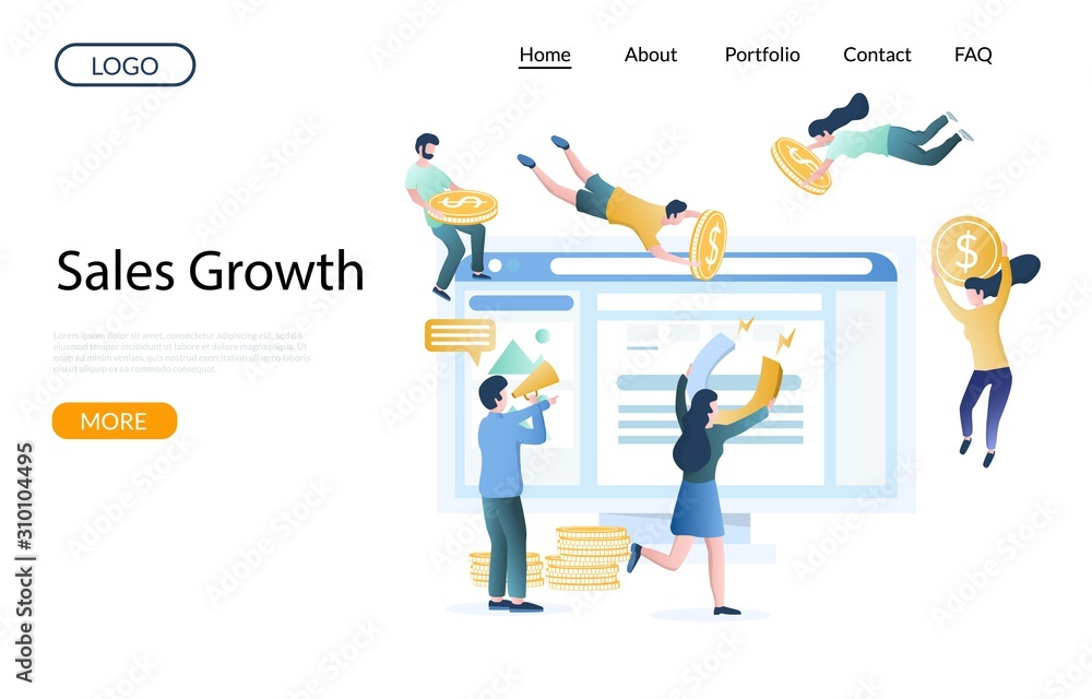 Sales growth vector website landing page design template Sales growth vector website landing page design template