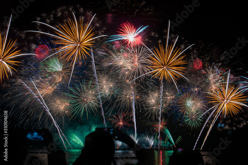 Colorful of fireworks in Happy New Year 2020 holiday festival