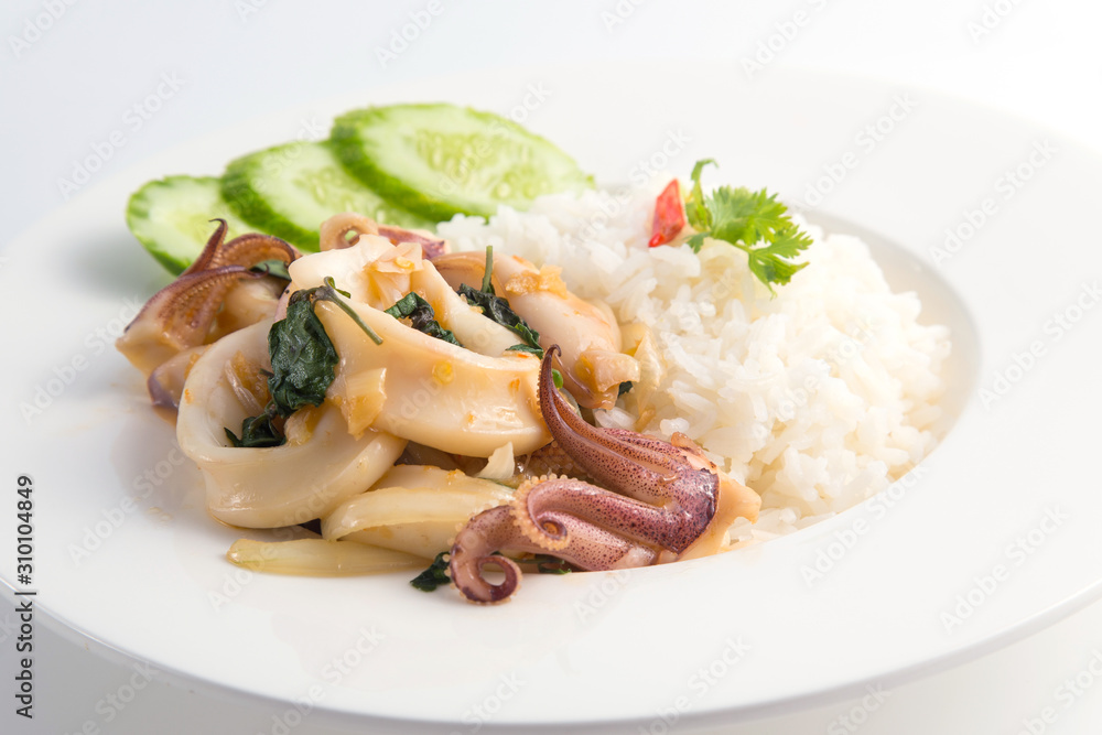 Stir Fried Basil with Squid Rice Stir Fried Basil with Squid Rice