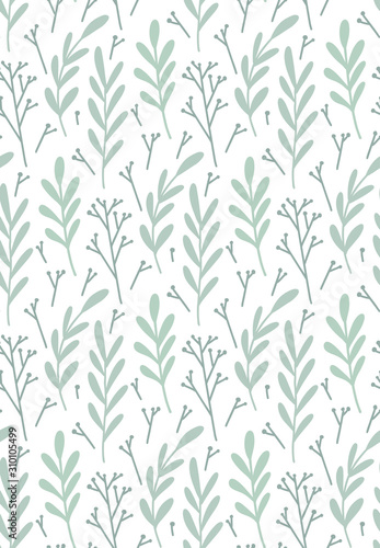 Fototapeta Naklejka Na Ścianę i Meble -  Seamless flat hand drawn pattern with branches, leaves and sticks on a white background. Vector rustic texture for wallpaper, fabrics and your creativity.