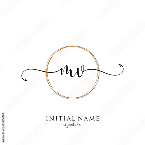 Initial Letter MV Signature Handwriting and Elegant Logo Design Vector