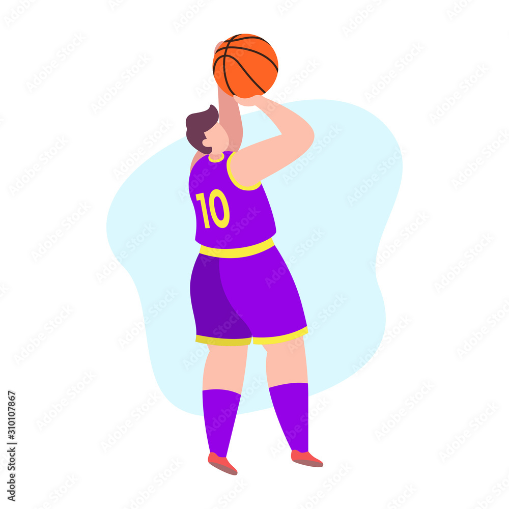 Basketball player shot, vector flat illustration