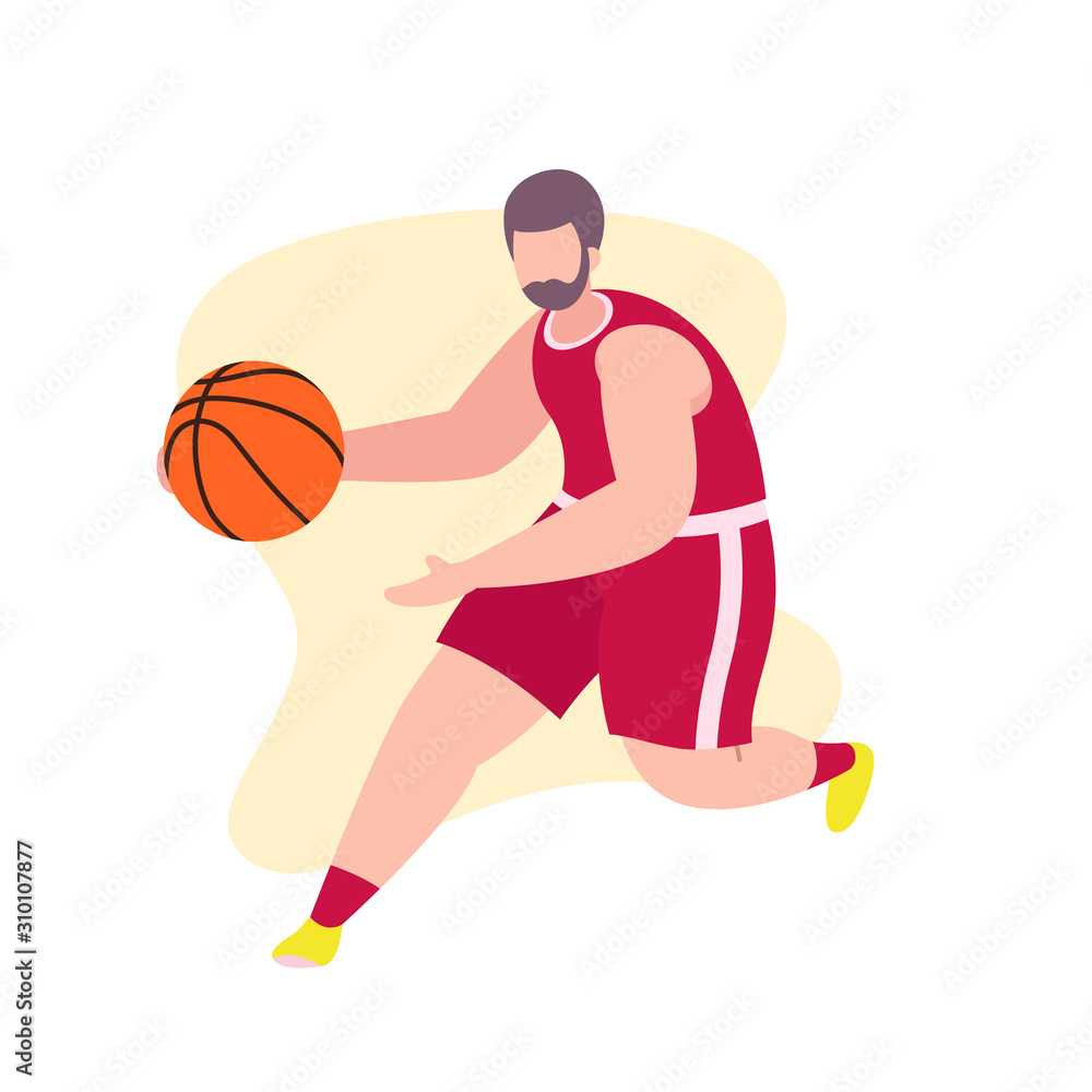 Basketball player dribble, vector flat illustration