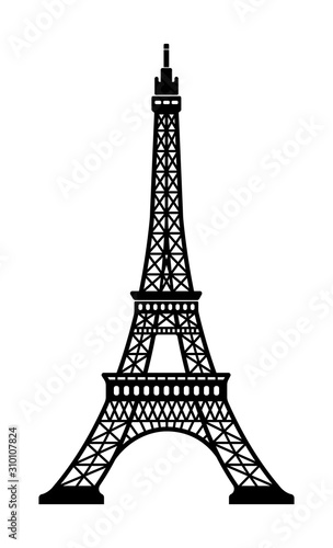 Fotografia, Obraz Eiffel tower - France , Paris / World famous buildings monochrome vector illustration