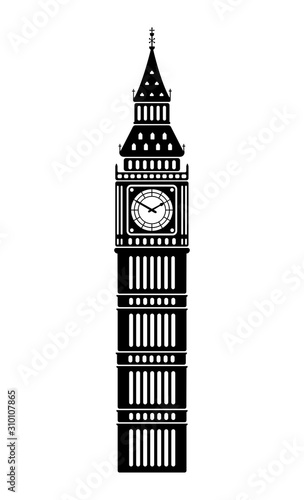 Big ben - UK, London / World famous buildings monochrome vector illustration.