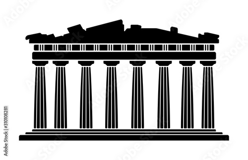 Parthenon temple - Greece / World famous buildings monochrome vector illustration.