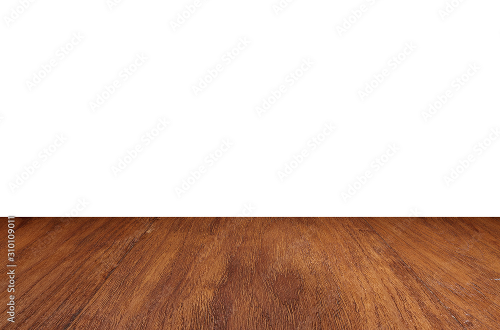 Empty wood floor perspective table top isolate on white background Empty wood floor perspective table top isolate on white background