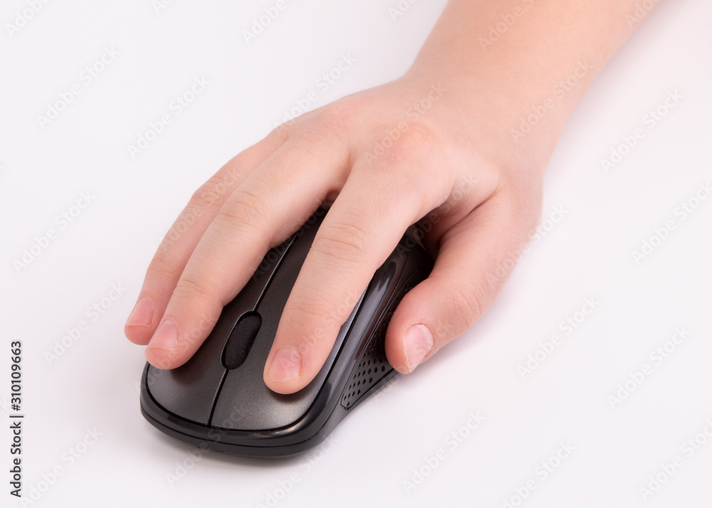 Hand lying on a computer mouse. Computer mouse and hand on a white background. Hand lying on a computer mouse. Computer mouse and hand on a white background.