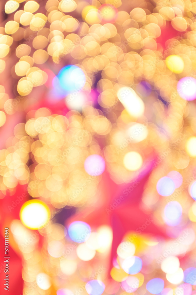 abstract defocused background of christmas night light, beautiful bokeh for background with lightbulb and decorative stars
