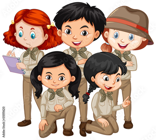 Five children in safari outfit standing