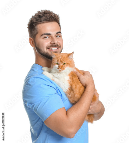 Male veterinarian with cute...