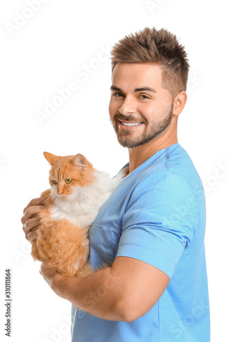Male veterinarian with cute...