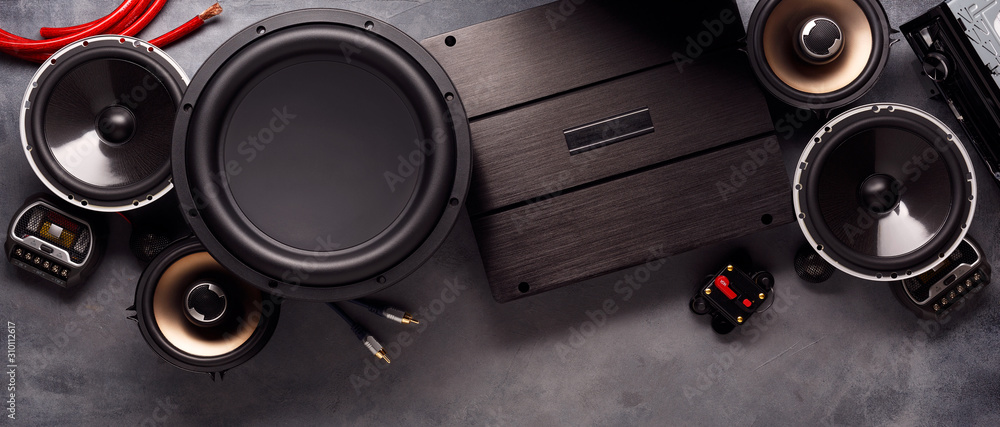 car audio, car speakers, subwoofer and accessories for tuning. Stock Photo  | Adobe Stock