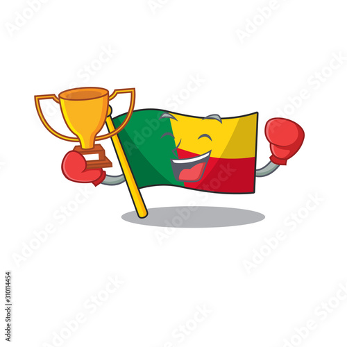 Super cool Boxing winner flag benin Scroll in mascot cartoon design