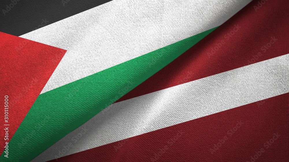 Palestine and Latvia two flags textile cloth, fabric texture Palestine and Latvia two flags textile cloth, fabric texture
