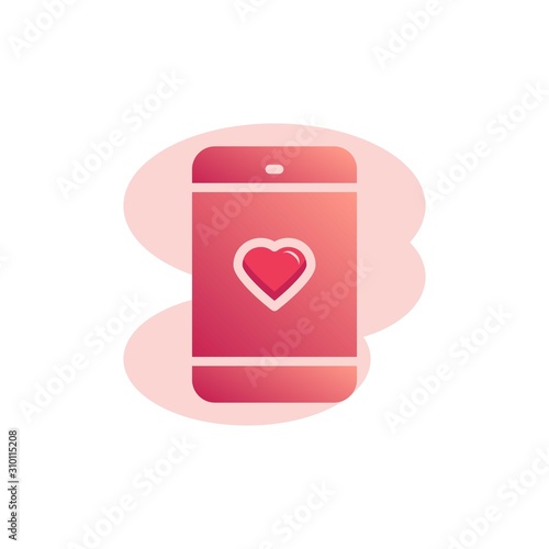 Mobile phone with heart on screen flat icon, vector sign, Smartphone with heart display colorful pictogram isolated on white. Symbol, logo illustration. Flat style design