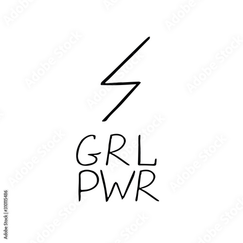 lightning and lettering girl power in hand drawn style. poster with the slogan of feminism