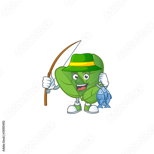 Cheerful face Fishing basil mascot design style