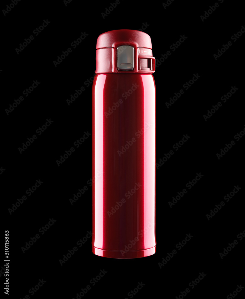 red vacuum tumbler with safety lock on black background including clipping path red vacuum tumbler with safety lock on black background including clipping path