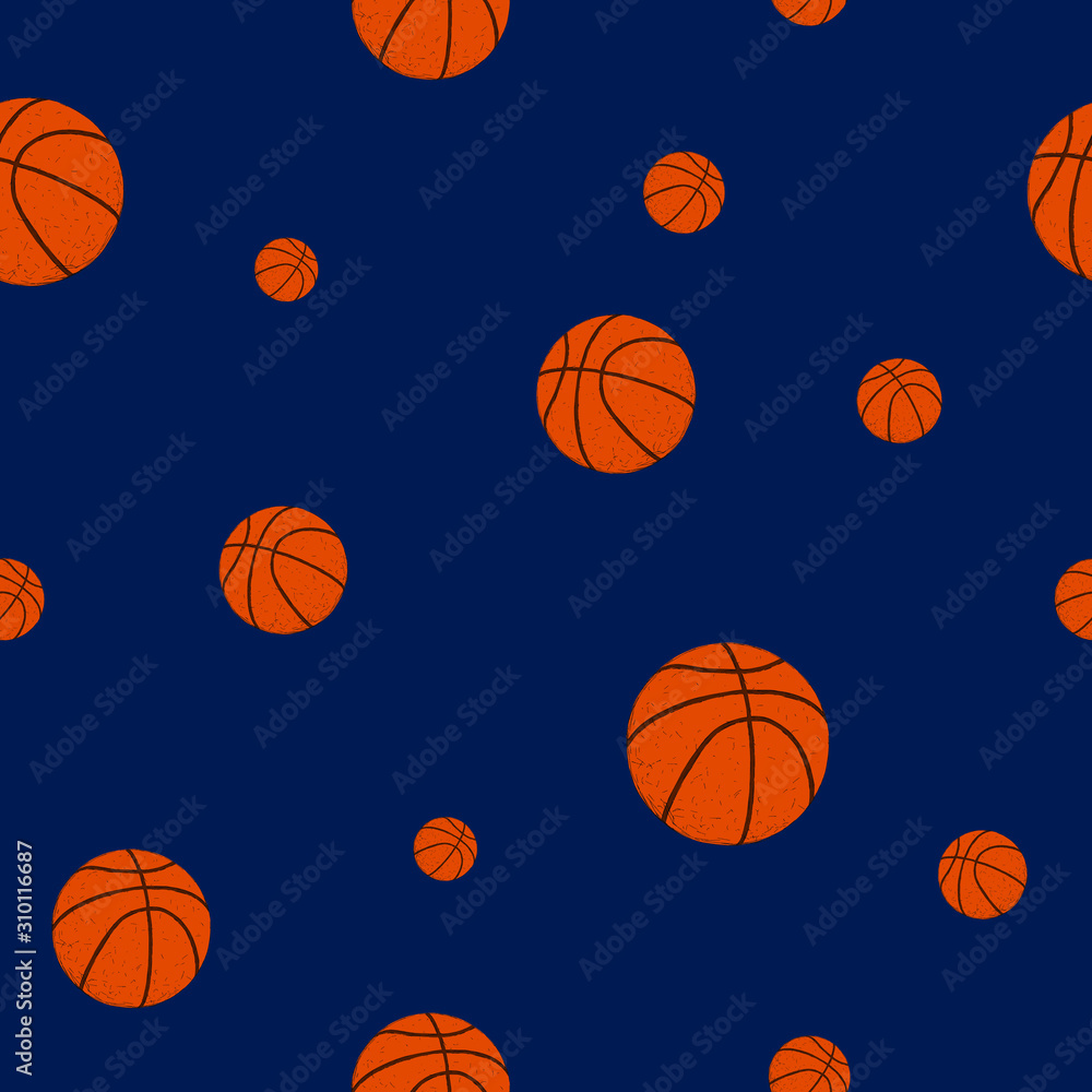 Colorful background of basketball balls. Seamless basketball pattern.