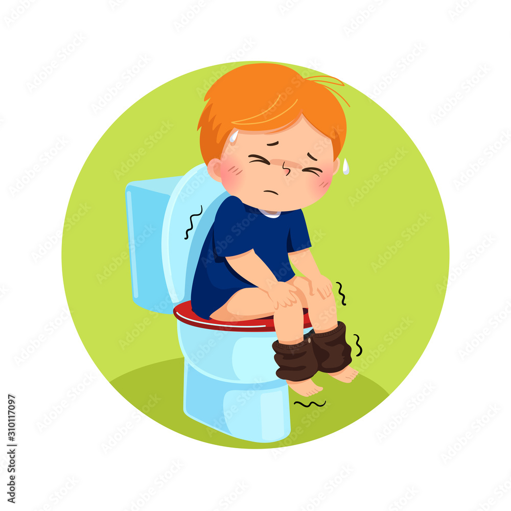 Vector illustration of cartoon boy sitting on the toilet and suffering from  diarrhea or constipation. Health Problems concept. Stock Vector | Adobe  Stock
