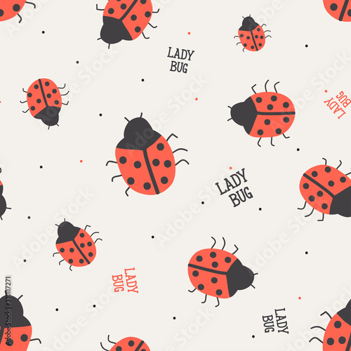 Seamless Childish pattern ladybug in the white backdrop