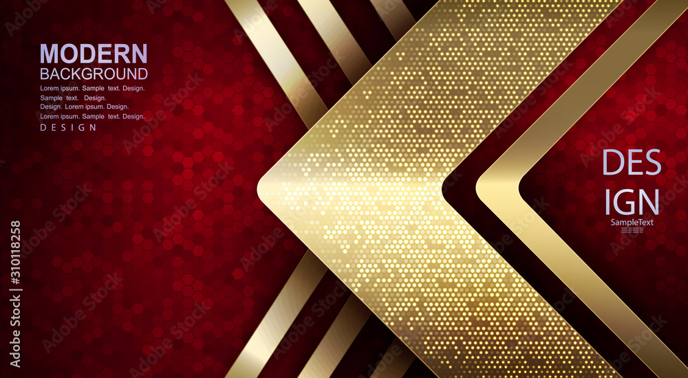 Dark red design with an arrow with a mosaic and stripes of gold color - obrazy, fototapety, plakaty 